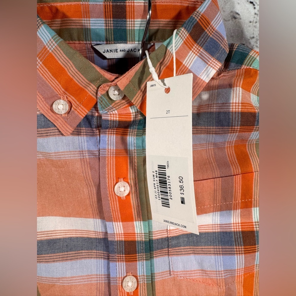 Janie And Jack Orange Plaid Button Up NWT - Picture 2 of 3